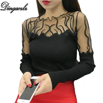 Dingaozlz Sexy Slim long-sleeved Pullovers shirt female Gauze Lace stitching Knitted Sweater Fashion Women sweater
Dingaozlz Sexy Slim long-sleeved Pullovers shirt female Gauze Lace stitching Knitted Sweater Fashion Women sweater