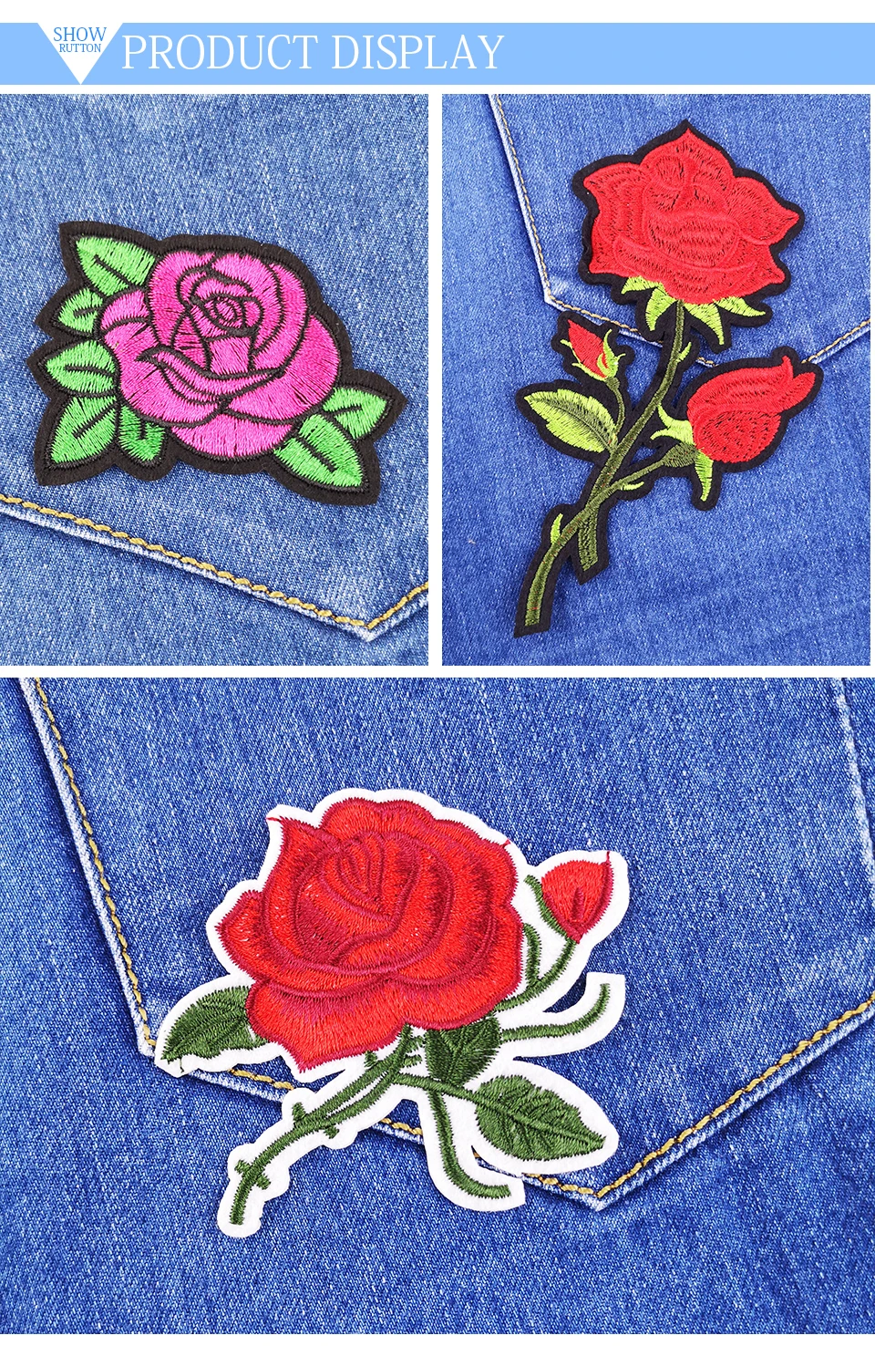 Embroidery Iron Flower Patches For Clothing Blue Red Embroidered 3D Flower Applique Parche Patches For Dress Large Small (8)