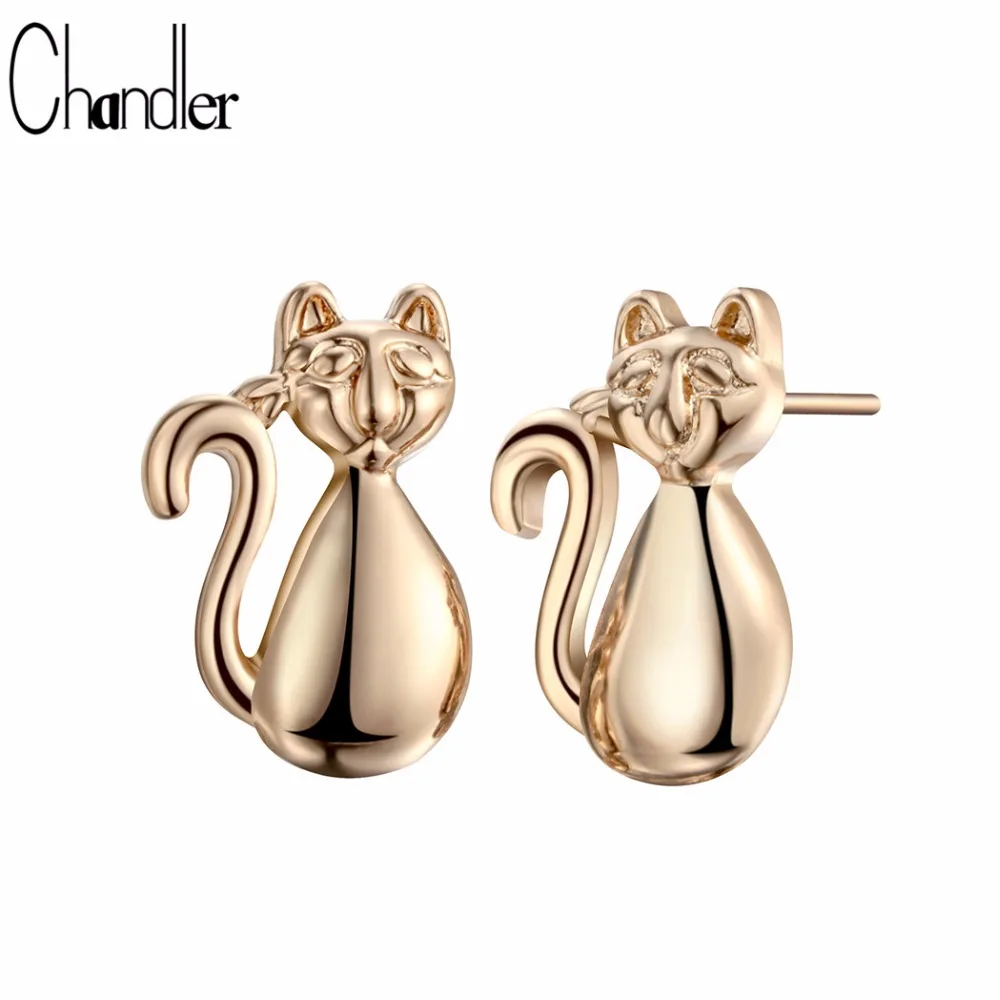 Chandler Cat Kitty Kitten Stud Earrings For Women 3D Animal Boucle d'oreille Fahion Jewelry Steel Piercing Korean Earring Bijoux |