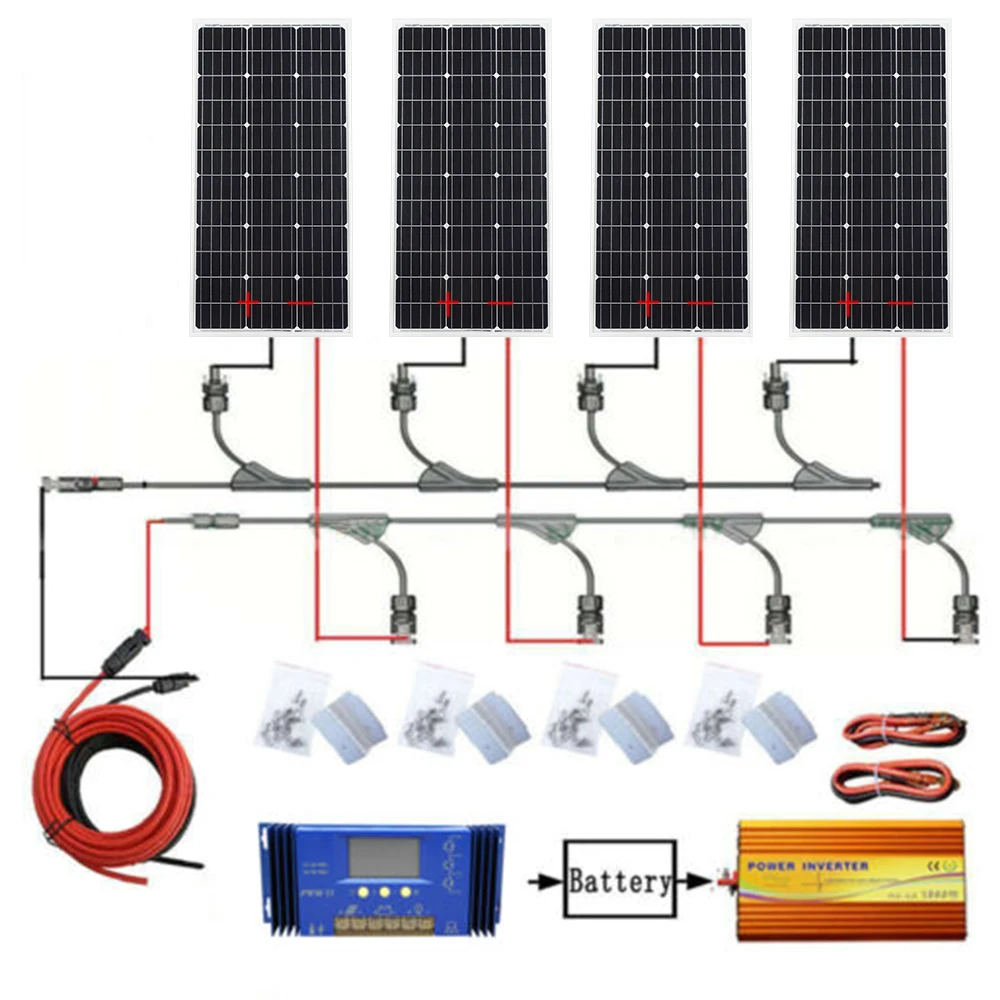 ECOworthy 400W solar system: 4pcs 100W mono solar power panel & 60A controller & 12V-220V 1500w inverter charge FOR 12V battery
ECOworthy 400W solar system: 4pcs 100W mono solar power panel & 60A controller & 12V-220V 1500w inverter charge FOR 12V battery