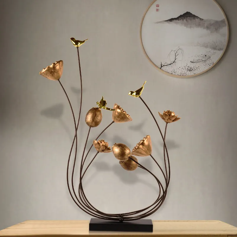 

Modern Feng Shui Wrought Iron Lotus Figurines Decoration Crafts Home Room Furnishing Ornaments Office Desktop Metal Accessories