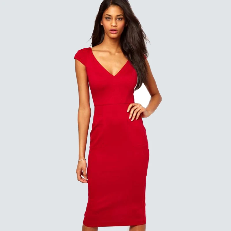 Casual Vintage Office Ladies summer dress V Neck Bodycon solid color Business women pencil Dress HG284
Casual Vintage Office Ladies summer dress V Neck Bodycon solid color Business women pencil Dress HG284