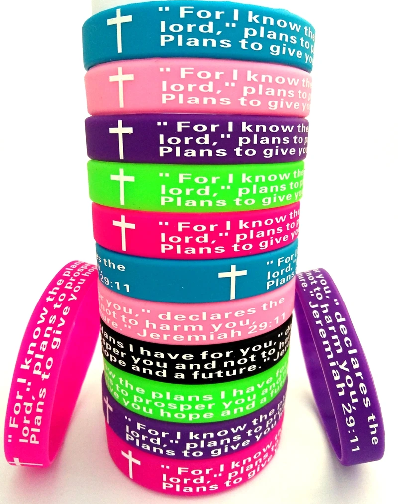 Wholesale 100PCS Assorted Color Prayer Bible Cross Rubber Silicone Wristbands Jesus Christian Bracelets Lord's Charm Jewelry
Wholesale 100PCS Assorted Color Prayer Bible Cross Rubber Silicone Wristbands Jesus Christian Bracelets Lord's Charm Jewelry