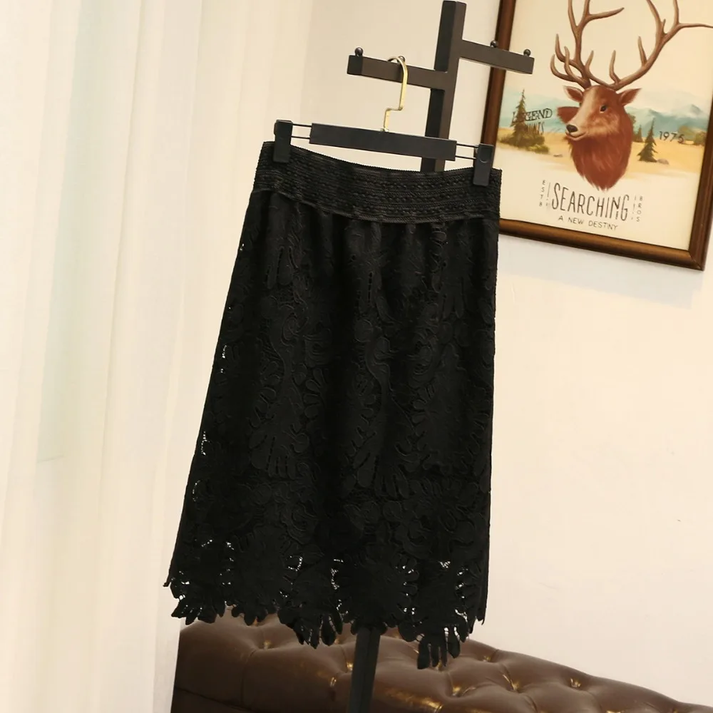 Женская кружевная юбка Ubetoku черная с эластичной резинкой на талии большие