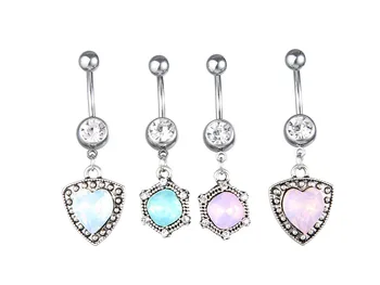

Free shippment 50pcs Body Jewelry -Opalite CZ Gems Navel Dangle Belly Rings Button Barbells 14g~1.6mm Mix Styles New Hot