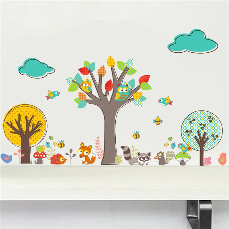 

Colorful Forest Tree Jungle Animals Owls wall stickers for Kids Rooms Nursrey Children Bedroom Decor Wall Decal Mural Poster