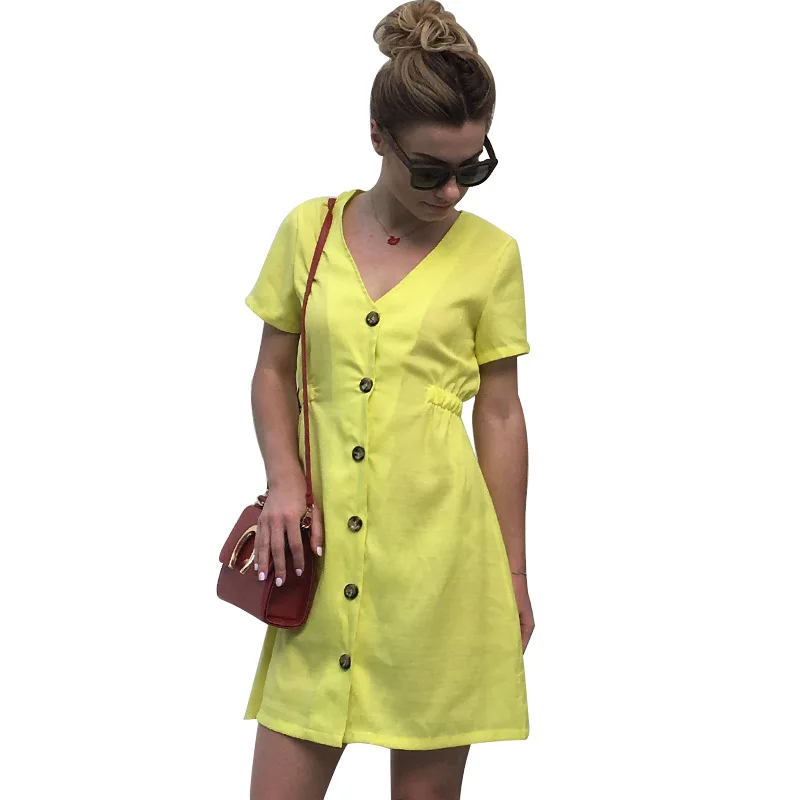 Danjeaner Sexy V neck Solid Office Dress with Single Button 2018 Summer Plus Size Elastic Waist Slim Fit Casual Elegant Dresses
Danjeaner Sexy V neck Solid Office Dress with Single Button 2018 Summer Plus Size Elastic Waist Slim Fit Casual Elegant Dresses