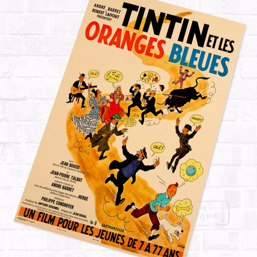 

Oranges Bleues TinTin Cartoon Comic Vintage Retro Kraft Coated Poster Decorative DIY Wall Canvas Sticker Home Bar Art Poster Dec