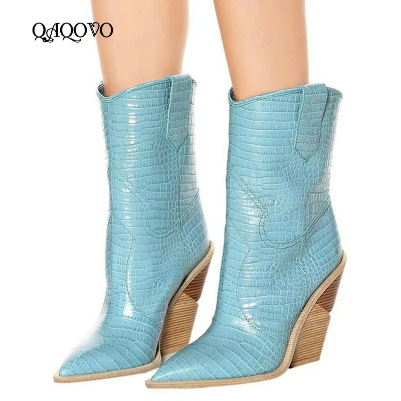 2019 Ankle Boots Women Pu Leather Wedge High Heel Cowboy Boots Pointed Toe Spring Autumn Western Boots Shoes Black Blue Pink
2019 Ankle Boots Women Pu Leather Wedge High Heel Cowboy Boots Pointed Toe Spring Autumn Western Boots Shoes Black Blue Pink
