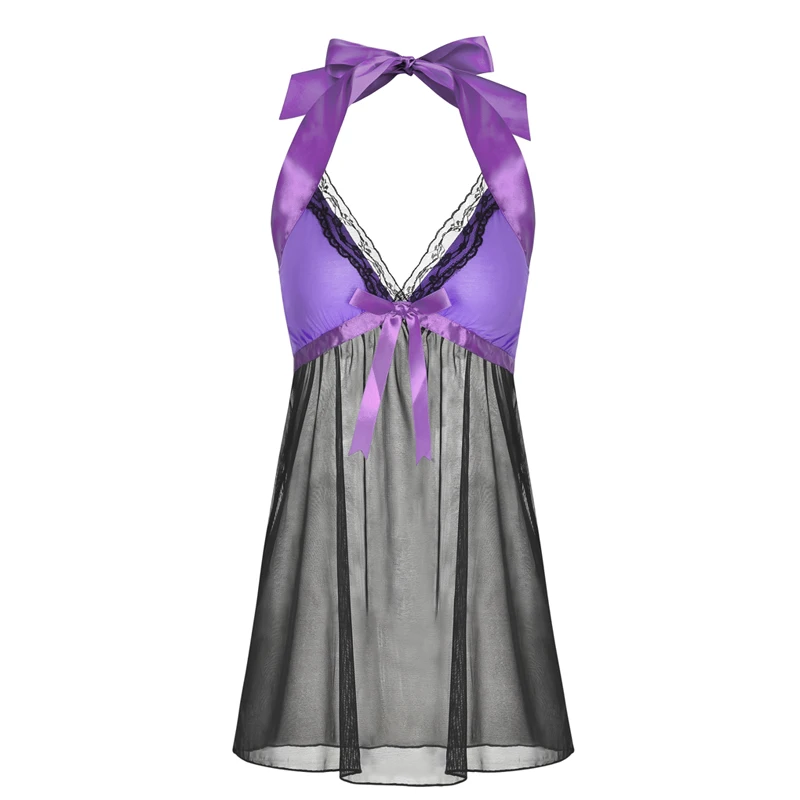 Sexy Halter V-neck Purple Lace Satin Perspective Sleepwear Women Plus Size Sleeveless Nightgowns 2019 Summer Night Dress
Sexy Halter V-neck Purple Lace Satin Perspective Sleepwear Women Plus Size Sleeveless Nightgowns 2019 Summer Night Dress