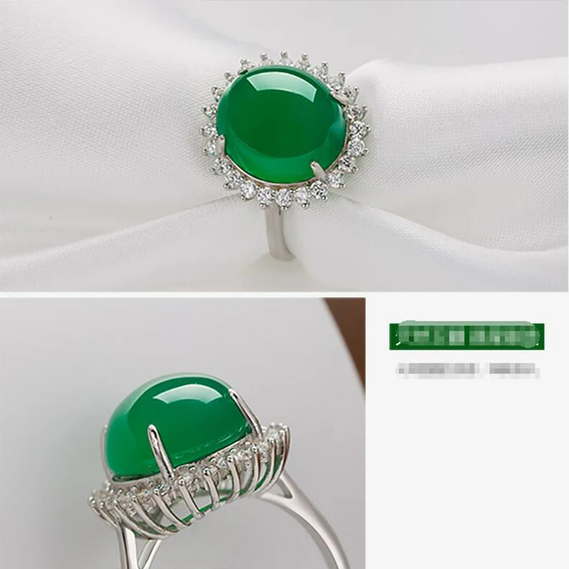 MOROW High Quality Natural Green Chalcedony Jewel Finger Rings Vintage Fashion Jewelry Female Engagement Ring for Birthday Gift (1)