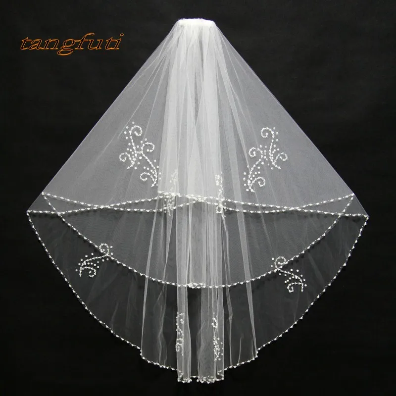 Фото Two Layers Bridal Veils White Ivory Beaded Pearls Beading Edge Wedding Long About 75 cm Accessories Cheap | Свадьбы и торжества