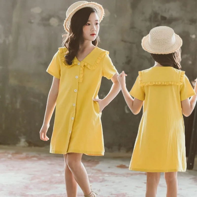 Back To School Clothing 2019 Teen Children Dresses Pockets Little Girls Shirt Dress Summer Cotton Yellow Girl Fashion Clothing 
Back To School Clothing 2019 Teen Children Dresses Pockets Little Girls Shirt Dress Summer Cotton Yellow Girl Fashion Clothing
