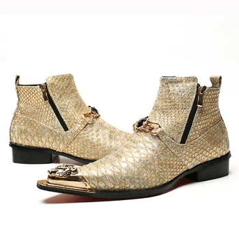 2018 Autumn Snake-print Genuine Leather Zapatos Hombre Men's Boots Luxury Brand Gold Chain Dragon Head Men Boots Casual Zipper
2018 Autumn Snake-print Genuine Leather Zapatos Hombre Men's Boots Luxury Brand Gold Chain Dragon Head Men Boots Casual Zipper