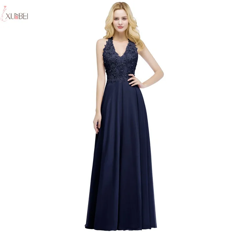 Navy Chiffon Long Evening Dress V Neck Sleeveless Formal Gown Pearl Applique 2020 robe de soiree
Navy Chiffon Long Evening Dress V Neck Sleeveless Formal Gown Pearl Applique 2020 robe de soiree