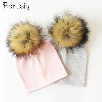 partisig Faux Fur Baby Cotton Pompom Bobble Hat For Kids