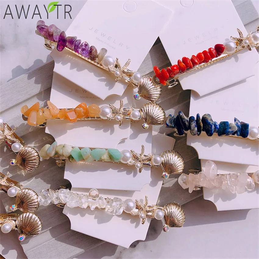 AWAYTR Starfish Pearl Shell Barrettes Crystal Stone Hair Clip Metal Hair Pins Fashion For Women Hair Accessories Girls Hairgrips
AWAYTR Starfish Pearl Shell Barrettes Crystal Stone Hair Clip Metal Hair Pins Fashion For Women Hair Accessories Girls Hairgrips