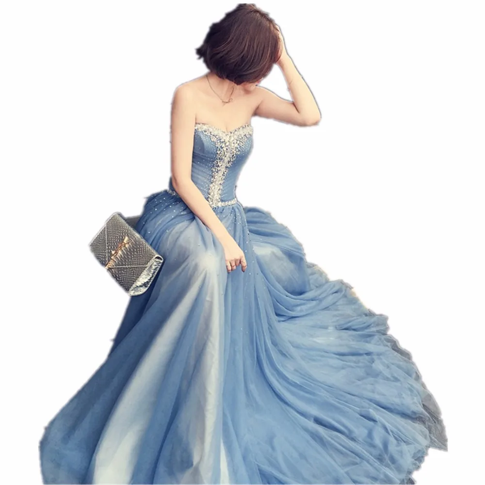 New Fashion Sweetheart Court Train Long Blue Dress Beading Crystal A-Line Woman Long Dress Elegant Evening Tulle Caftan Dress
New Fashion Sweetheart Court Train Long Blue Dress Beading Crystal A-Line Woman Long Dress Elegant Evening Tulle Caftan Dress