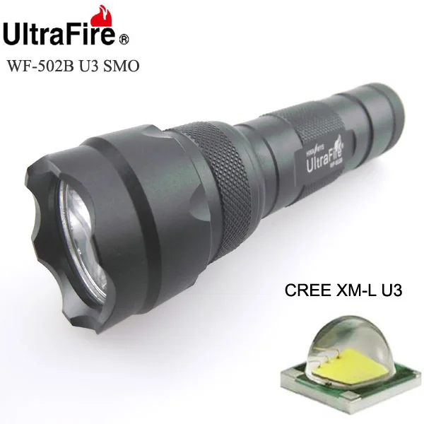 

U-F WF-502B CREE XML U3 1300lm Cool White Light 3-Mode High>Middle>Low SMO LED Flashlight (1 x 18650)