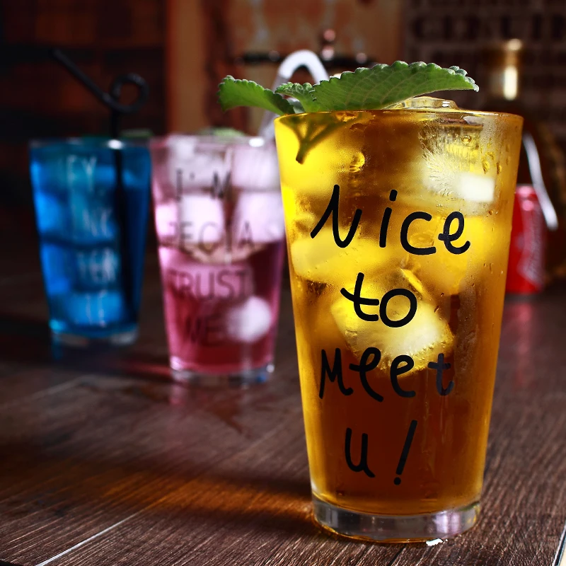 450ml Transparent Glass With Words For Wine Beer Bar Colin Cocktail Glass Milk Tea Cup Bartender Mojito Glass Juice Milk
450ml Transparent Glass With Words For Wine Beer Bar Colin Cocktail Glass Milk Tea Cup Bartender Mojito Glass Juice Milk