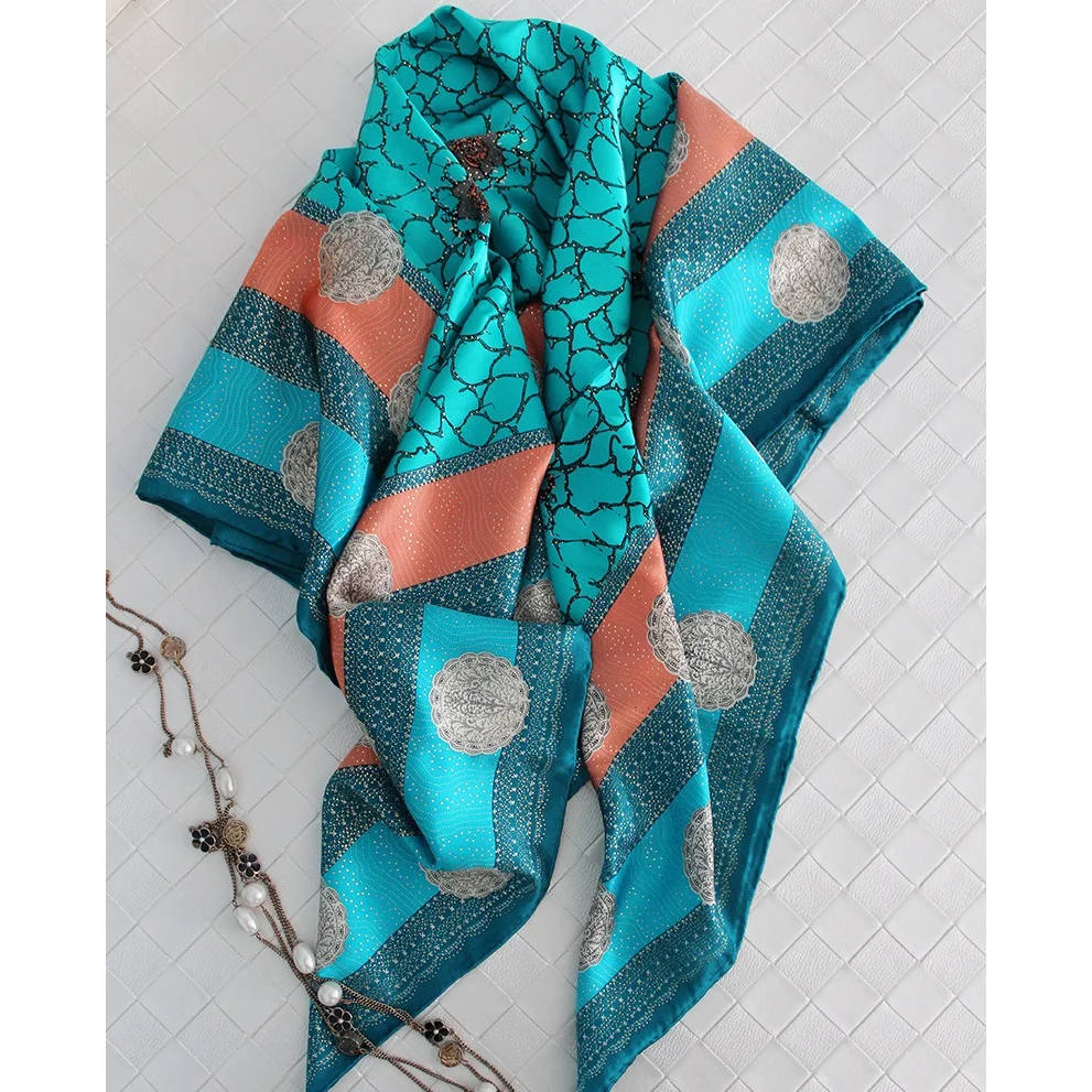 106x106cm Women Large Square Silk Scarf Shawl Temperament Print 100% Soft Satin Silk Scarves Wraps Foulard Hand Rolled Edges 
106x106cm Women Large Square Silk Scarf Shawl Temperament Print 100% Soft Satin Silk Scarves Wraps Foulard Hand Rolled Edges