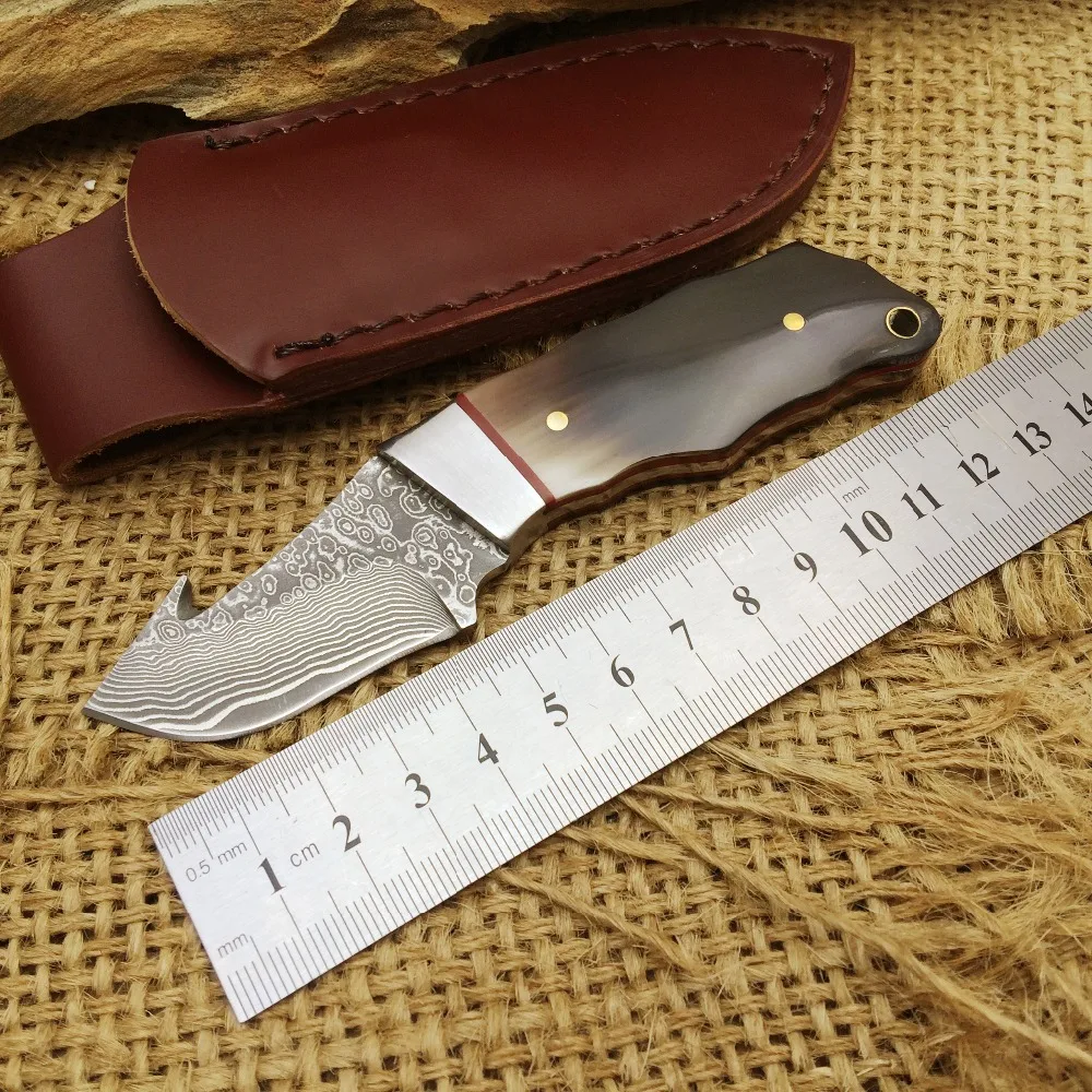 Damascus Hunting Knives Thorny Back Cowfish Handle Small Survival Knife Outdoor Multi Rescue Knife Straight Knives Camping Tools
Damascus Hunting Knives Thorny Back Cowfish Handle Small Survival Knife Outdoor Multi Rescue Knife Straight Knives Camping Tools