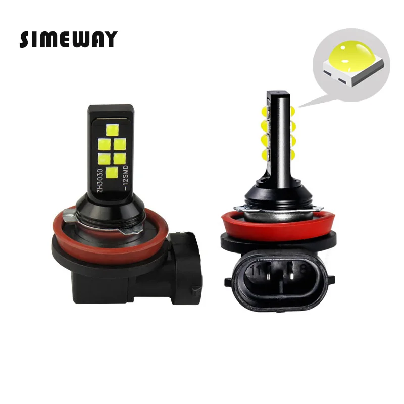 

2Pcs car H1 Led H11 HB4 9006 HB3 9005 H27 H4 Fog Lights Bulb 12SMD 3030 1400LM 3000k 6000K Auto Leds driving Light DC 12V