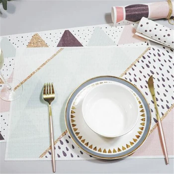 PVC Placemat Tableware Pad Dining Table Mat Colorful Gold Geometric Placemats Waterproof Heat Insulation Non-Slip Pads Coaster
PVC Placemat Tableware Pad Dining Table Mat Colorful Gold Geometric Placemats Waterproof Heat Insulation Non-Slip Pads Coaster