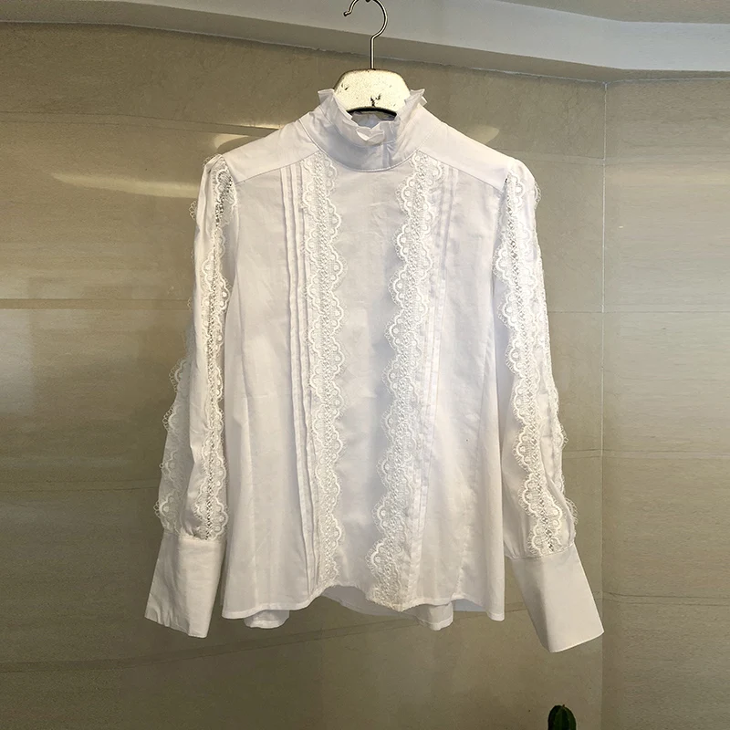 2019 spring new lace stand collar puff sleeves solid color temperament wild long-sleeved shirt
2019 spring new lace stand collar puff sleeves solid color temperament wild long-sleeved shirt