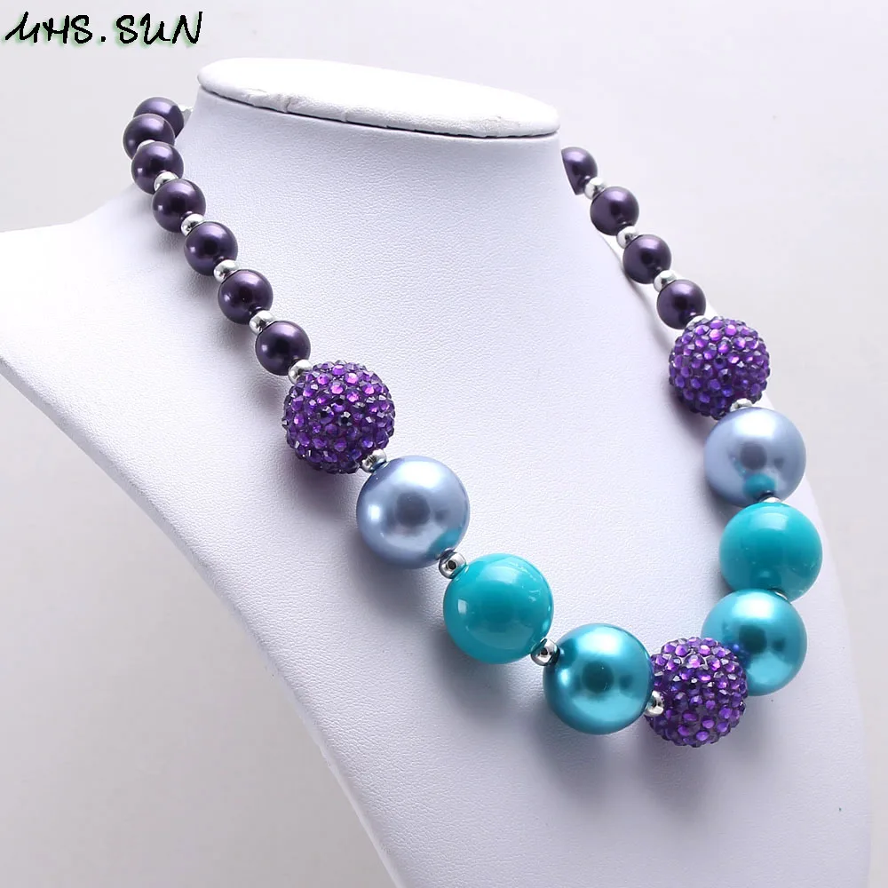 BN616 (10) Fashion Unisex Kids Chunky Beads Necklace Baby Child Chunky Bubblegum Pearl Beads Necklace For Party Gift Jewelry Newest