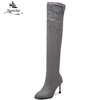 Sgesvier Women's Flock Sexy Over the Knee Boots Thin High Heel Thigh Boots Pointed Toe Fall Winter Ladies Shoes Size 31-50 OX487
Sgesvier Women's Flock Sexy Over the Knee Boots Thin High Heel Thigh Boots Pointed Toe Fall Winter Ladies Shoes Size 31-50 OX487
