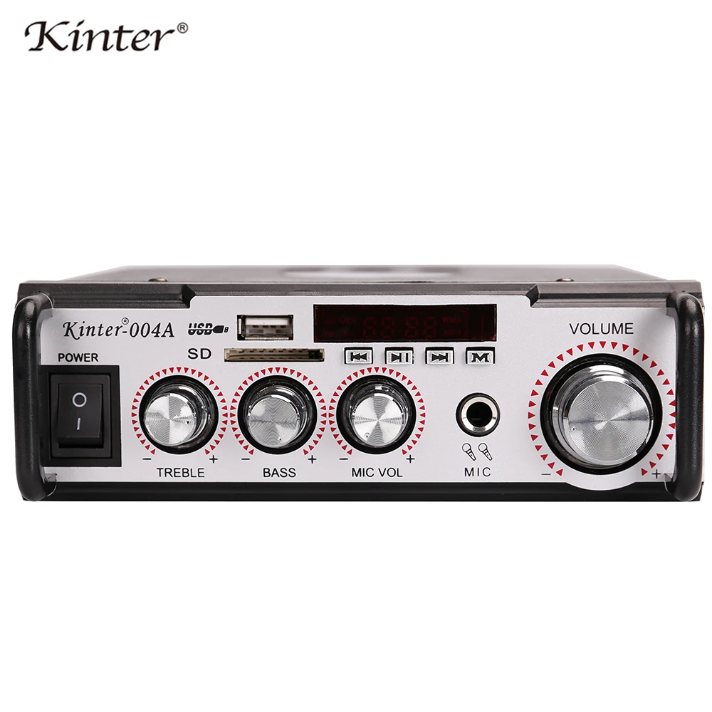 kinter-004A hifi amplifier audio 2channel 15W with FM radio USB SD MIC input play stereo sound digital display 12V 220V power
kinter-004A hifi amplifier audio 2channel 15W with FM radio USB SD MIC input play stereo sound digital display 12V 220V power