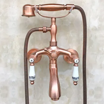 Antique Red Copper Brass Double Ceramic Handles Wall Mounted Claw Foot Bathroom Tub Faucet Mixer Tap With Handshower mtf802
Antique Red Copper Brass Double Ceramic Handles Wall Mounted Claw Foot Bathroom Tub Faucet Mixer Tap With Handshower mtf802
