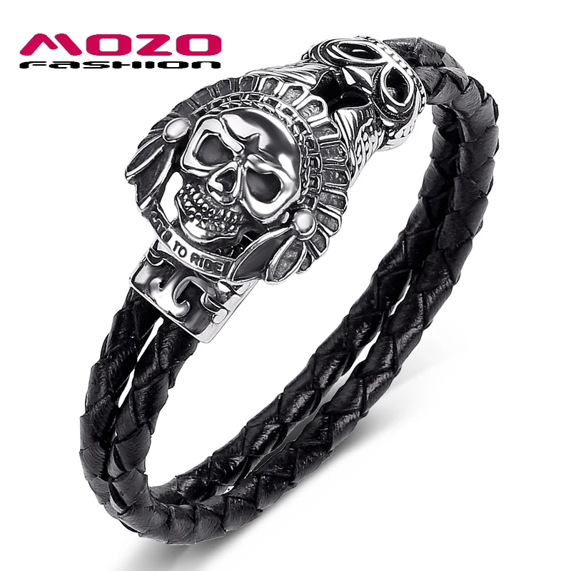 MOZO FASHION 2020 Men Jewelry Black Genuine Leather Bracelet Stainless Steel Indian Skull Skeleton Punk Charm Women Bracelet 521
MOZO FASHION 2020 Men Jewelry Black Genuine Leather Bracelet Stainless Steel Indian Skull Skeleton Punk Charm Women Bracelet 521