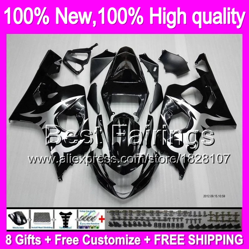 Silver flames Fairing For SUZUKI GSX R750 04 05 GSXR 750 600 04-05 2B80 R600 K4 GSXR600 GSXR750 2004 2005 +Decal Silver black 
Silver flames Fairing For SUZUKI GSX R750 04 05 GSXR 750 600 04-05 2B80 R600 K4 GSXR600 GSXR750 2004 2005 +Decal Silver black
