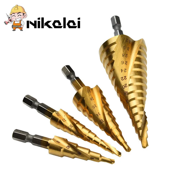 4Pcs Set HSS Titanium3-12 4-12/4-20/4-32mm Spiral Grooved Hex shank Metal Step Drill Bit Hole Cutter Cone Core Drilling Hole Saw
4Pcs Set HSS Titanium3-12 4-12/4-20/4-32mm Spiral Grooved Hex shank Metal Step Drill Bit Hole Cutter Cone Core Drilling Hole Saw