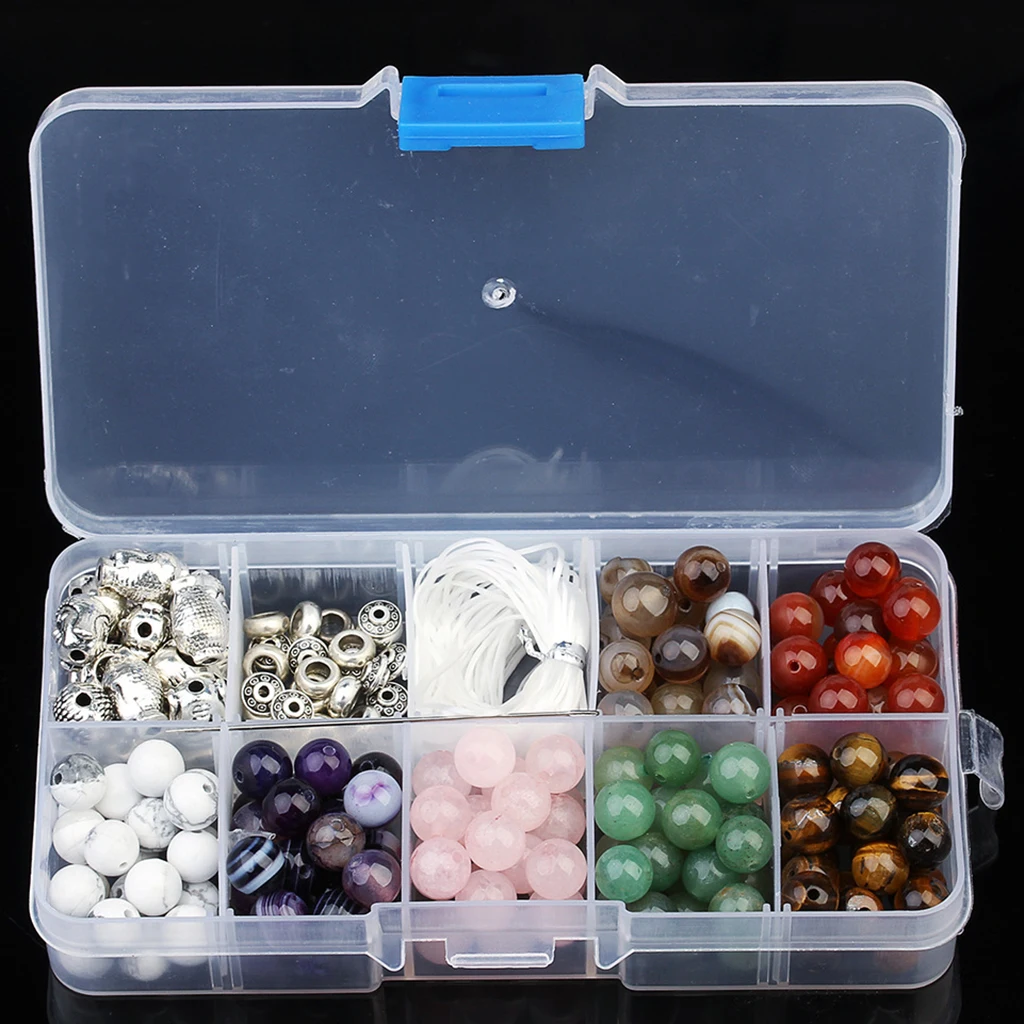 1 Set Natural Stone Loose Round Beads w Buddha Skull Beads Crystal Elastic Cord Kit Beads For Beading Jewelry Bracelet DIY Craft
