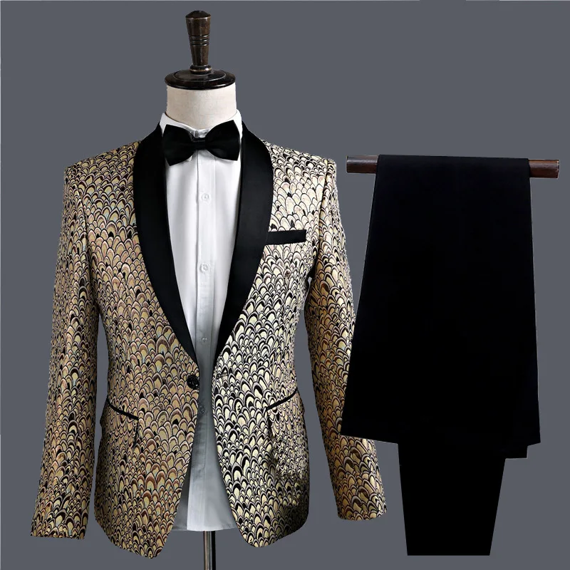 Spring Suits Men 2019 Long Sleeve Dress Men's Wedding For Gold Casual Groom Suit Slim Fit Clothing Stage Two Piece Set Coat 
Spring Suits Men 2019 Long Sleeve Dress Men's Wedding For Gold Casual Groom Suit Slim Fit Clothing Stage Two Piece Set Coat