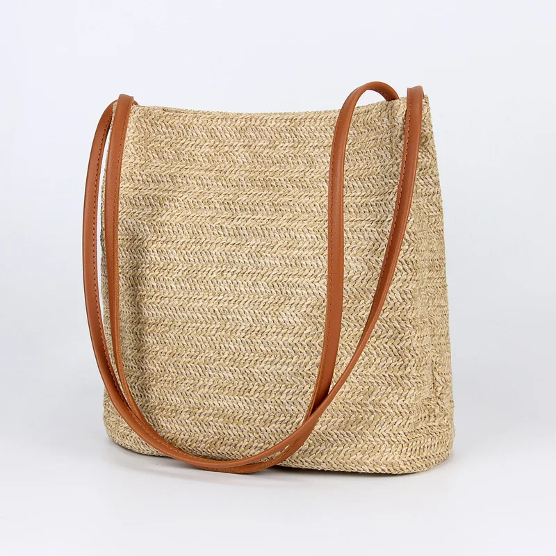 2021 Straw Tote Bag with Stripe Pattern for Summer