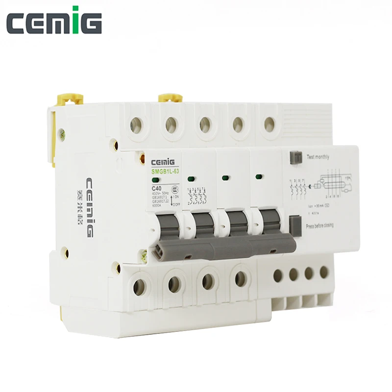 Cemig SMGB1L-63 Miniature Leakage Circuit Breaker MCB Phase Line + Neutral + Leakage Protection RCD AC230V 4P+N RCBO
Cemig SMGB1L-63 Miniature Leakage Circuit Breaker MCB Phase Line + Neutral + Leakage Protection RCD AC230V 4P+N RCBO