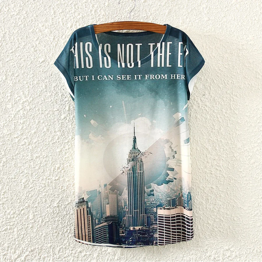 Summer Style Ink Painting City Pattern Print T-Shirt Women Summer Clothes 2016 Round Collar Women T Shirt Female Tops
Summer Style Ink Painting City Pattern Print T-Shirt Women Summer Clothes 2016 Round Collar Women T Shirt Female Tops