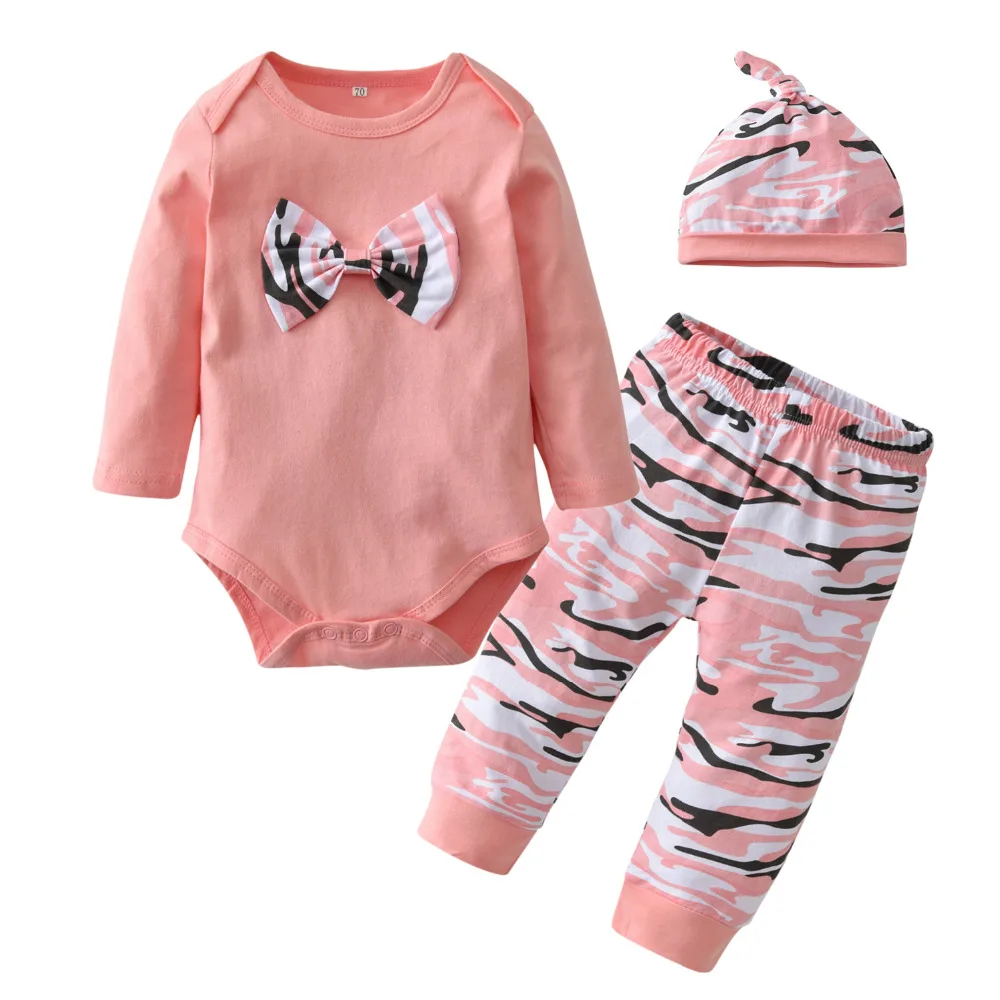 Newborn Baby Girls Clothes Fashion Long Sleeve Pink Bowknot Camouflage Romper+Pants+Hat Toddler 3Pcs Baby Clothing Set
Newborn Baby Girls Clothes Fashion Long Sleeve Pink Bowknot Camouflage Romper+Pants+Hat Toddler 3Pcs Baby Clothing Set