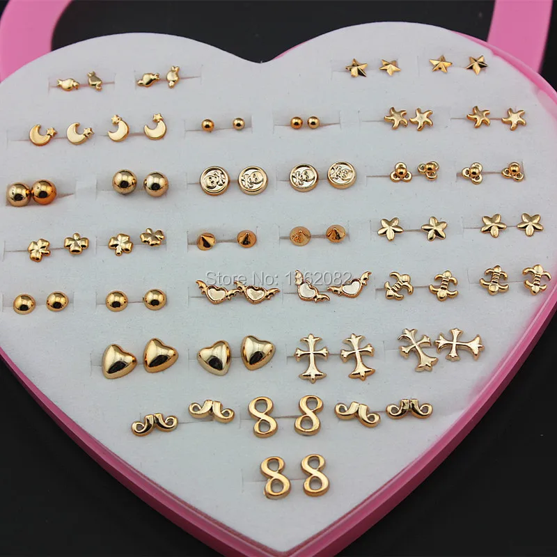 Wholesale lot 36pairs Mixed styles Hearts / Stars Children Baby girls Stud Earrings Hypoallergenic Gold Plastic Earrings ME232
Wholesale lot 36pairs Mixed styles Hearts / Stars Children Baby girls Stud Earrings Hypoallergenic Gold Plastic Earrings ME232