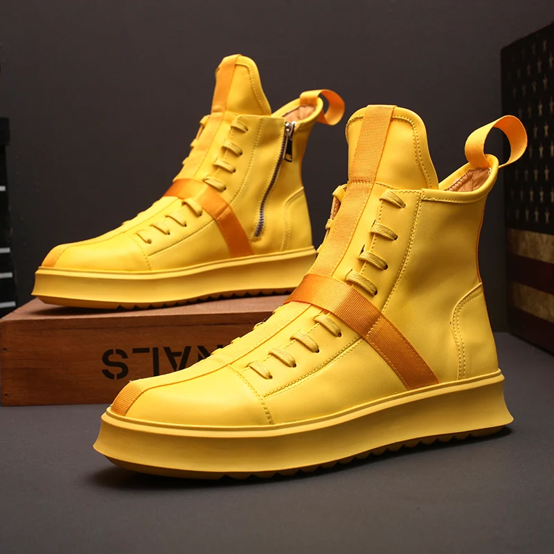 Mens Ribbon High Top Ankle Boots Casual Flats Side Zipper Skateboard Shoes Sports Leather Black Yellow White Boys
Mens Ribbon High Top Ankle Boots Casual Flats Side Zipper Skateboard Shoes Sports Leather Black Yellow White Boys