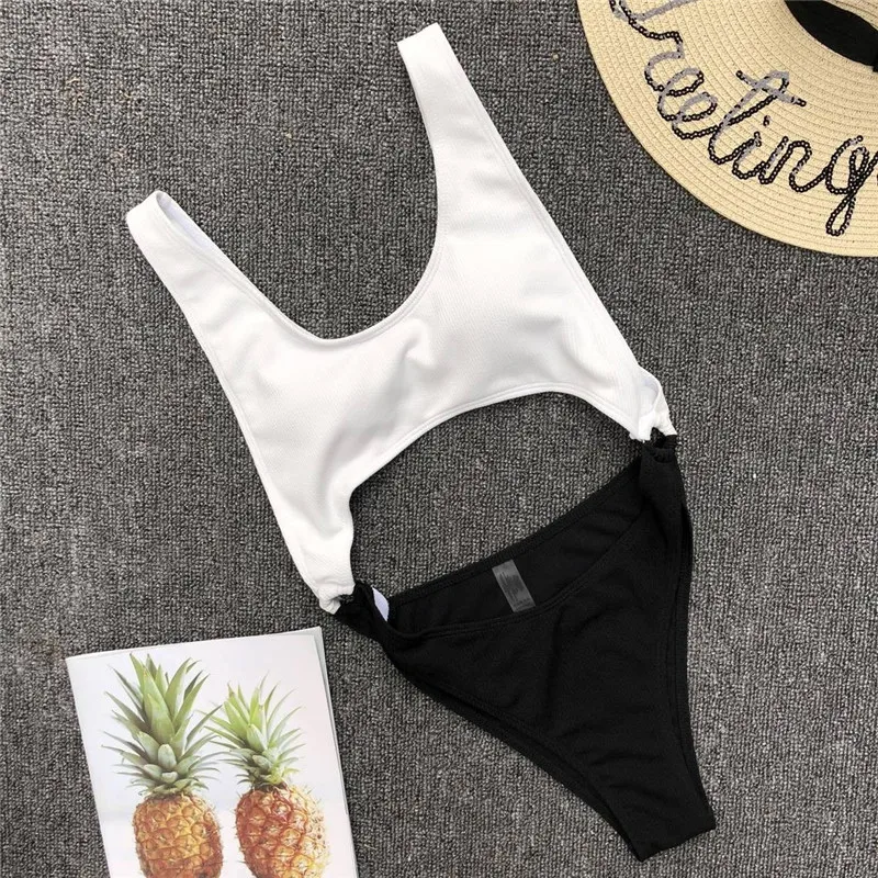 

2018 Swimwear Badpak Sexy Contrast Color Hollow One-piece Swimsuit Maillot De Bain Femme Swimming Suit For Women