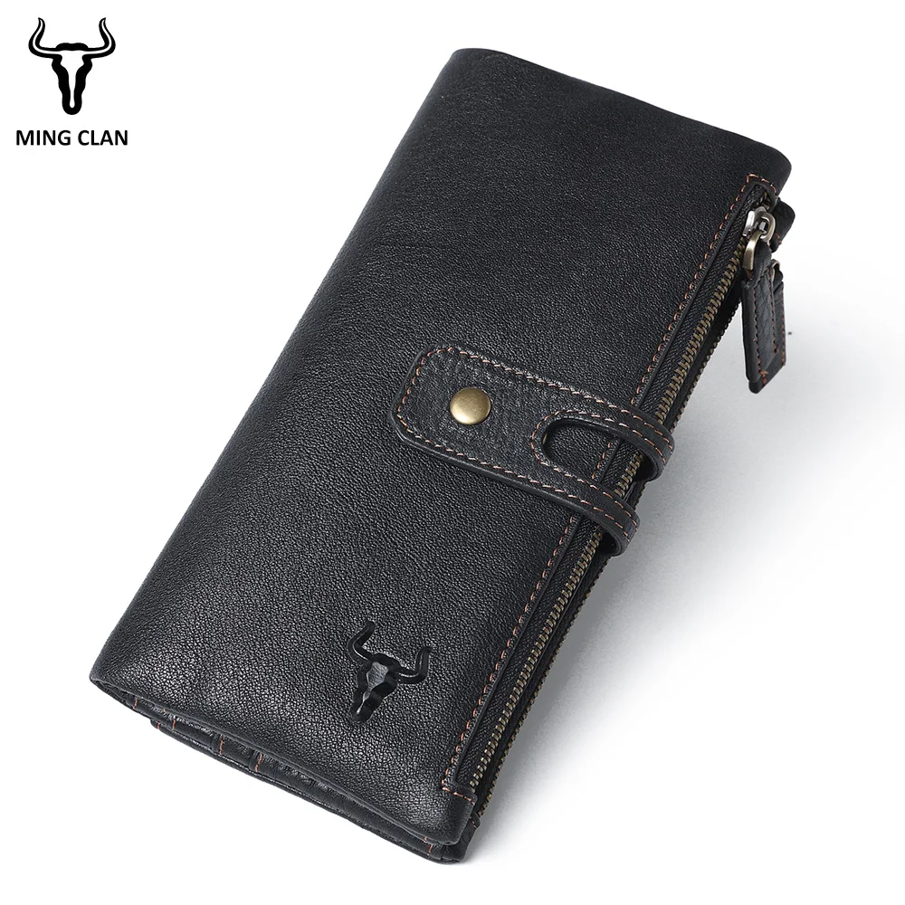 

Mingclan Fashion Women Long Wallets Genuine Leather Cluth Purse SIM Card Slots RFID Blocking Mobile Phone Bags Lady Purse Female