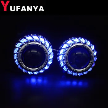 

2.5 inch mini hid Bi xenon projector lens with DRL fire wheel angel eyes shrouds mask H4 H7 use h1 bulbs retrofit car assembly