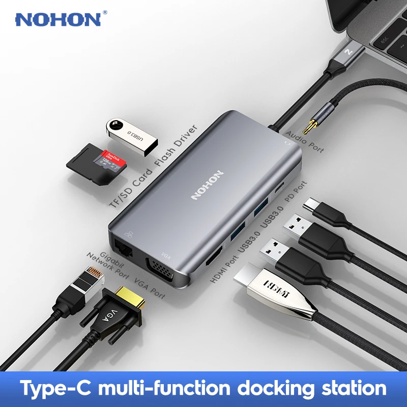 

Nohon USB HUB USB C to HDMI RJ45 Thunderbolt 3 Adapter for MacBook Samsung Galaxy S9 Huawei Mate 20 P20 Pro Type C USB 3.0 HUB
