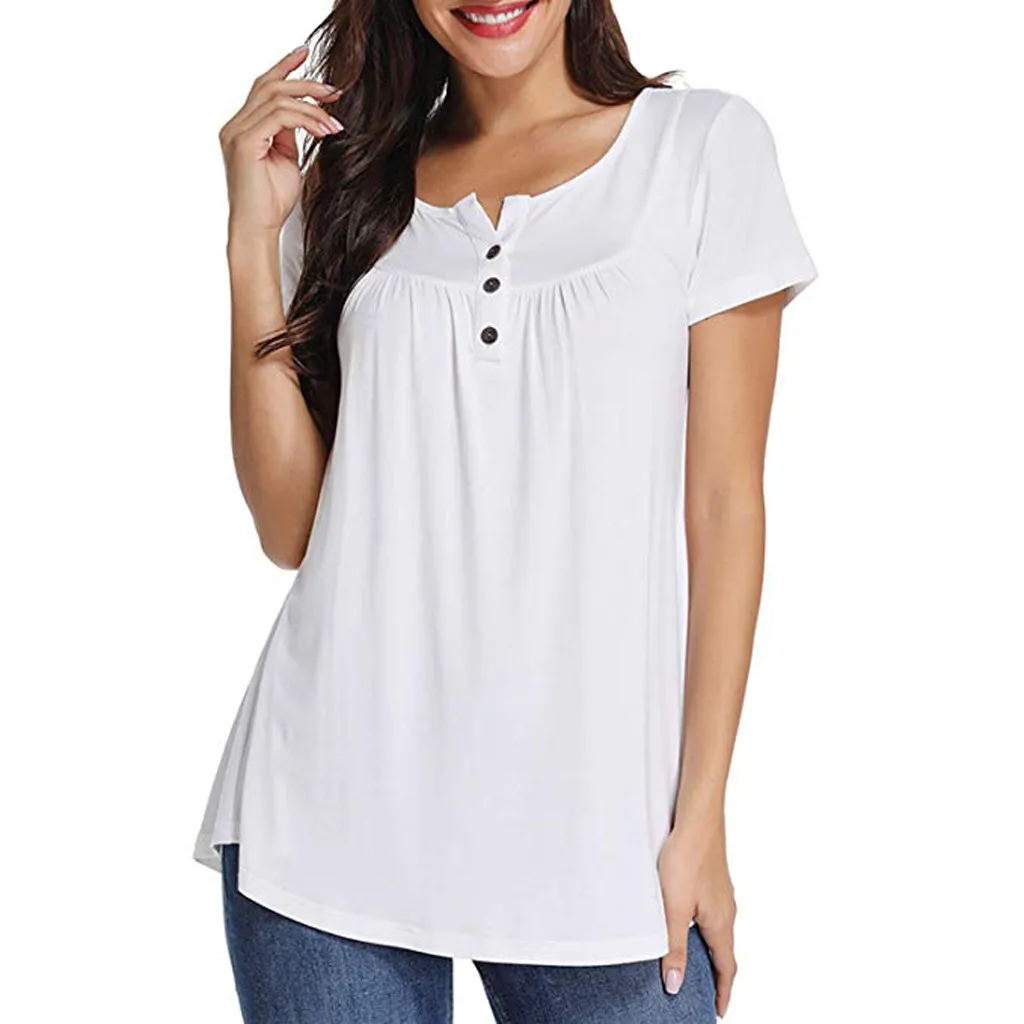 haut femme Women's Blouse Solid Row Pleats Button Ruched O-Neck Short Sleeve Irregular Shirt Tops Blouse Women chemisier femme
haut femme Women's Blouse Solid Row Pleats Button Ruched O-Neck Short Sleeve Irregular Shirt Tops Blouse Women chemisier femme