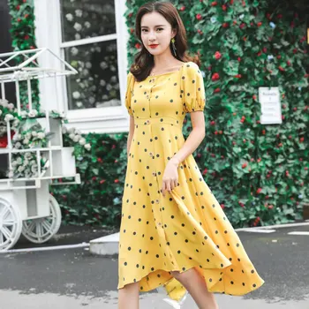 New Women's Dress Summer 2019 Fashion Vintage Style Square collar Single-breasted Princess Dot Dress
New Women's Dress Summer 2019 Fashion Vintage Style Square collar Single-breasted Princess Dot Dress